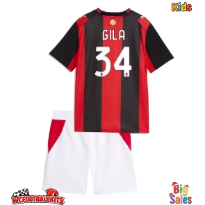AC Milan Mario Gila #34 Replica Home Stadium Kit for Kids 2026-27 Short Sleeve (+ pants)
